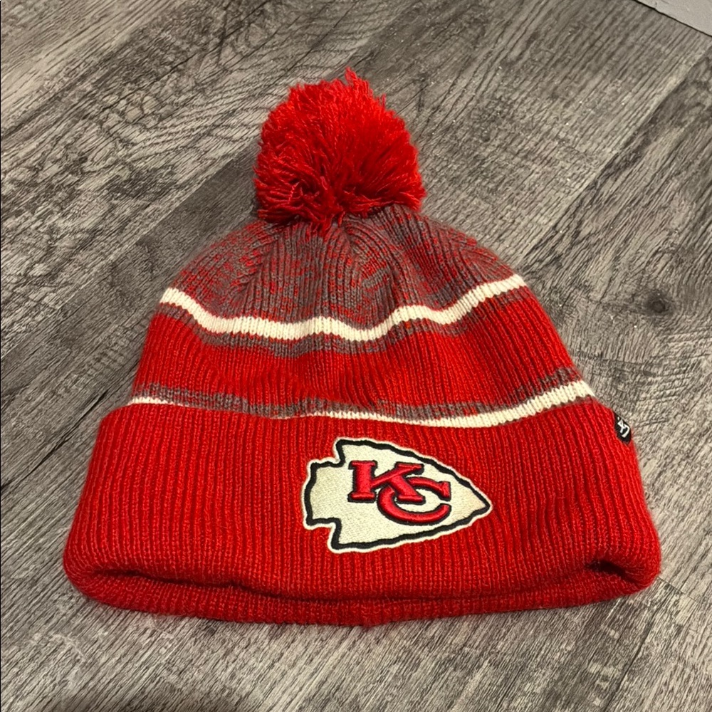 NFL Red and Gray Knit Beanie with Pom
